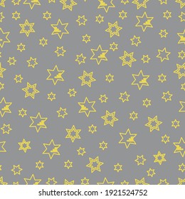 Seamless pattern with stars. Christmas and New Year background. Design for packaging paper, fabric and other print. Illuminating and Ultimate Gray.