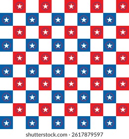 Seamless pattern with stars and circles in blue red white.Concept of America, USA military veterans.Geometric abstract background vector graphic illustration.