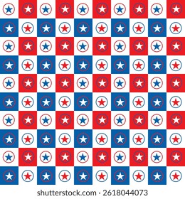 Padrão contínuo com estrelas e círculos em azul vermelho branco.Conceito da América EUA militar veterans.Geometric abstrato vetor ilustração gráfica.