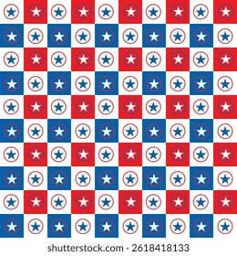 Padrão contínuo com estrelas e círculos em azul vermelho branco.Conceito da América EUA militar veterans.Geometric abstrato vetor ilustração gráfica.