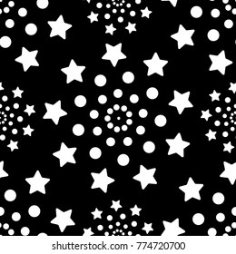 Seamless pattern from stars and circles. Texture for fabric and wallpaper. Vector illustration.