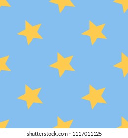 Seamless pattern with stars. Classic tile ornament. Vector illustration. Design for printing on fabric, textiles, paper, wrapper. Yellow stars on blue background