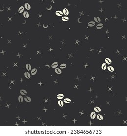 Seamless pattern with stars, coffee beans symbols on black background. Night sky. Vector illustration on black background