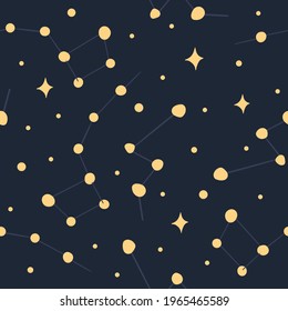 Seamless pattern with stars constellation on a dark space background