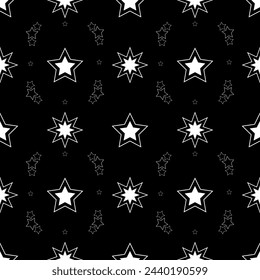 Seamless pattern with stars, cosmic pattern. Black and white