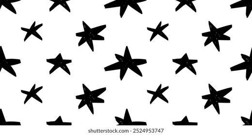 Seamless pattern with stars. Crayon pencil brush. Grunge vector design.