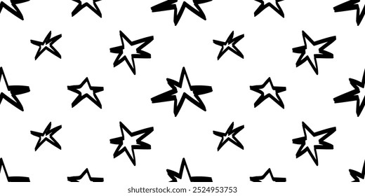 Patrón sin fisuras con estrellas. Pincel de lápiz de crayón. Diseño de Vector Grunge.