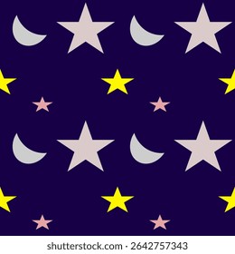 Seamless pattern with stars and crescent moon.