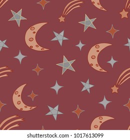
Seamless pattern with stars, crescents and comets cartoon vector illustration