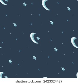 Seamless pattern of stars and crescents on dark blue background