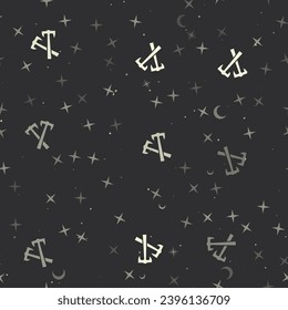 Seamless pattern with stars, crossed axes symbols on black background. Night sky. Vector illustration on black background