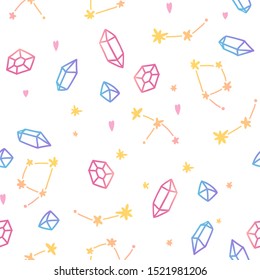 Seamless pattern with stars and crystals.