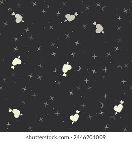 Seamless pattern with stars, cupid arrow symbols on black background. Night sky. Vector illustration on black background