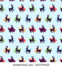 Seamless pattern from stars and deer, a silhouette with stars inside.