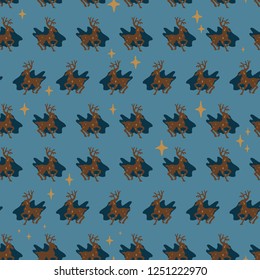 Seamless pattern from stars and deer, a silhouette with stars inside.