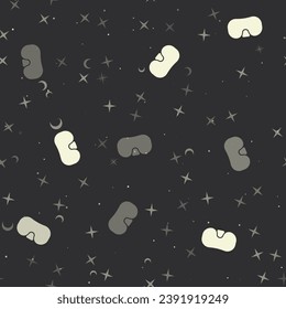 Seamless pattern with stars, diving goggles symbols on black background. Night sky. Vector illustration on black background