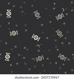 Seamless pattern with stars, dna symbols on black background. Night sky. Vector illustration on black background