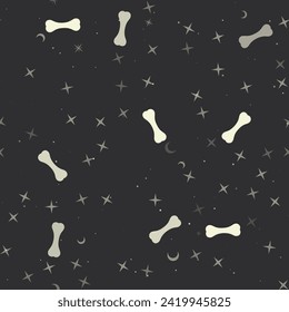 Seamless pattern with stars, dog bone symbols on black background. Night sky. Vector illustration on black background