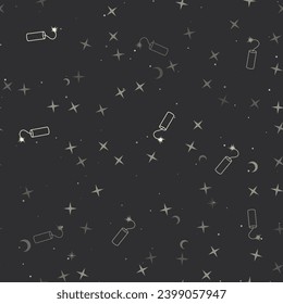 Nahtloses Muster mit Sternen, dynamische Symbole auf schwarzem Hintergrund. Nachthimmel. Vektorgrafik auf schwarzem Hintergrund