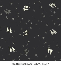 Seamless pattern with stars, earrings symbols on black background. Night sky. Vector illustration on black background