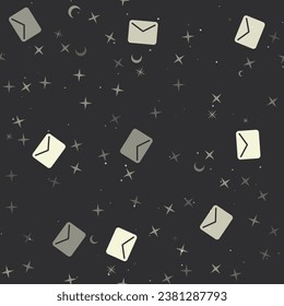 Seamless pattern with stars, email symbols on black background. Night sky. Vector illustration on black background