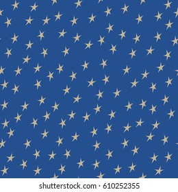 Seamless Pattern of Stars, Pattern for Fabric and Wrapping Paper, Gold Stars on Blue Background, Vector Illustration