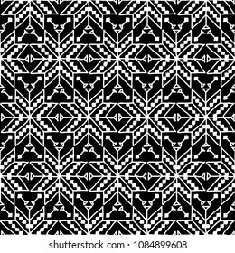 Seamless pattern stars flowers Ornament of Russian folk embroidery, white contour on black background. Can be used for fabrics, wallpapers, websites. Vector