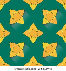 Seamless pattern stars, flowers with shadow. Vector background.