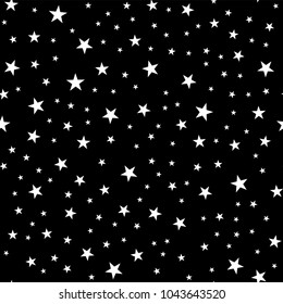 Seamless pattern from stars. Geometric background. White stars on a black background. Vector illustration.