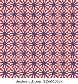 Patrón sin brillo con estrellas en la cuadrícula geométrica. Fondo de plantilla de vacaciones nacionales o patrióticas vintage. Mosaico de paleta azul rojo