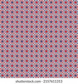 Seamless pattern with stars in geometric grid. Vintage national or patriotic holiday template background. Red white blue color palette mosaic