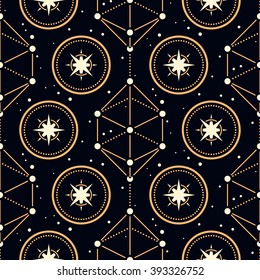 Seamless pattern with stars and geometric shapes. Useful for wrapping, web backgrounds and fabric design.