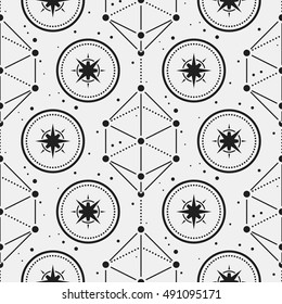 Seamless pattern with stars and geometric shapes. Useful for wrapping, web backgrounds and fabric design.