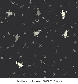 Seamless pattern with stars, giraffe head symbols on black background. Night sky. Vector illustration on black background