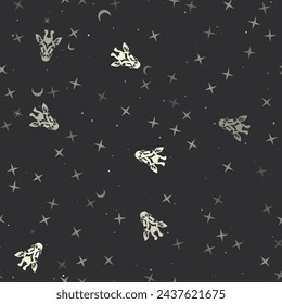 Seamless pattern with stars, giraffe head symbols on black background. Night sky. Vector illustration on black background