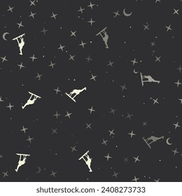 Seamless pattern with stars, giraffe symbols on black background. Night sky. Vector illustration on black background