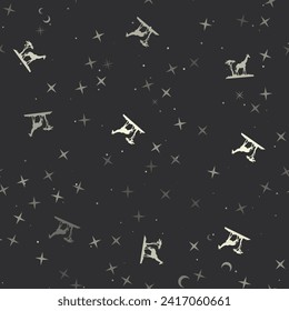 Seamless pattern with stars, giraffe symbols on black background. Night sky. Vector illustration on black background