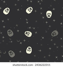 Seamless pattern with stars, gorilla heads on black background. Night sky. Vector illustration on black background