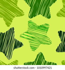 Seamless pattern with stars, green background, vector