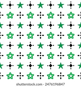 Seamless Pattern Stars Green On White Background