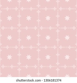 Seamless pattern "Stars in a grid of cross-shaped elements on a pink background". Vector