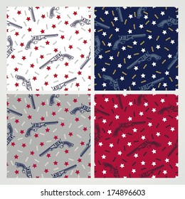 Seamless pattern with stars, guns and bullets in USA colors. vector CMYK eps8 