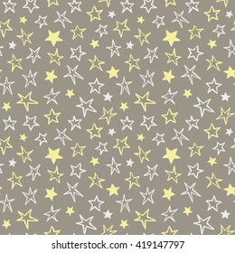 Seamless pattern with stars, hand drawing, party background, vector illustration