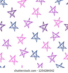 Seamless pattern with stars hand drawn with ink. Vector background.