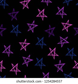 Seamless pattern with stars hand drawn with ink. Vector background.