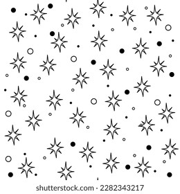Seamless pattern with stars in hand drawn style. Doodle. Vector illustration. Isolated. White background
