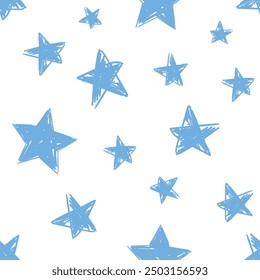 Seamless pattern with stars, hand drawn background, texture with decor elements vector