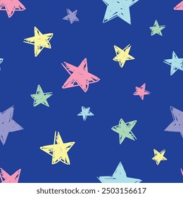 Seamless pattern with stars, hand drawn background, texture with decor elements vector