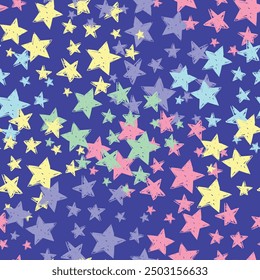 Seamless pattern with stars, hand drawn background, texture with decor elements vector