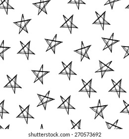 Seamless pattern with stars hand drawn with ink. Vector background. 